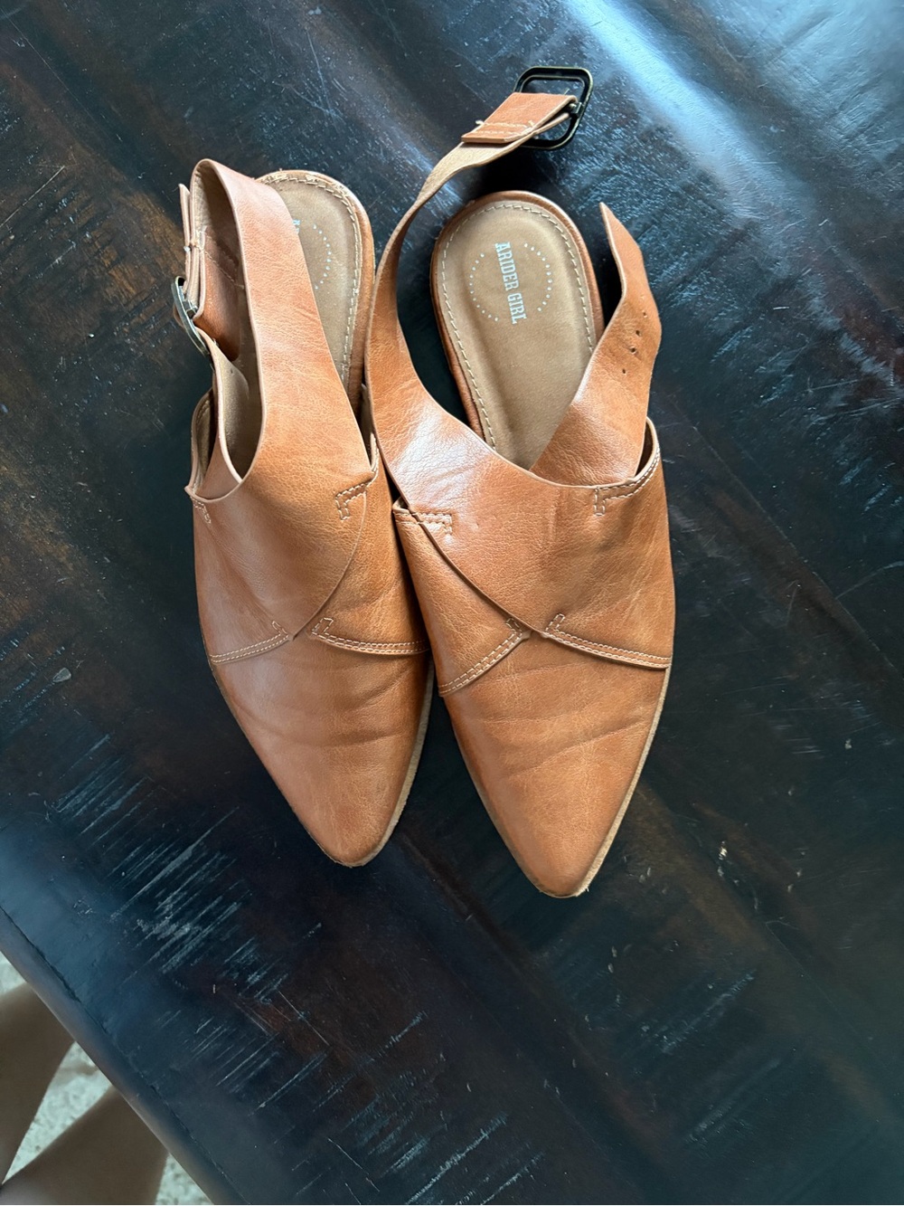 Rider Girl Tan Pointed Slingback Flats